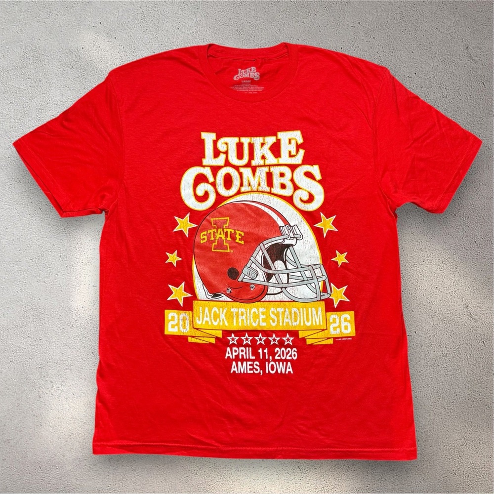 Luke Combs Jack Trice Stadium Ames Iowa 2026 Concert T-Shirt Red Mens Large